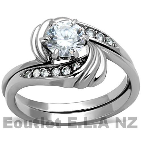 0.92CT CZ STAINLESS STEEL WEDDING SET-4 sizes